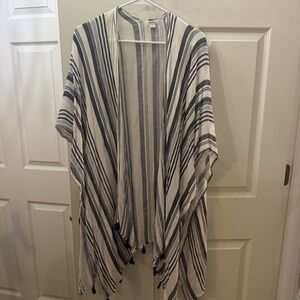 Pinky Boho Festival Kimono One Size Navy Striped Open Tassel Cover Up Beach